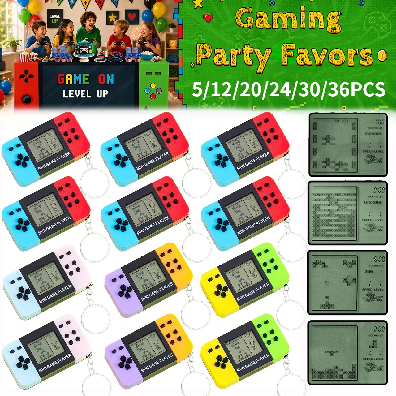 Video Game Party Favors Tetris Games Console Keychain Mini Handheld Game Arcade Game Prizes for Kids Birthday Party Bag Filler