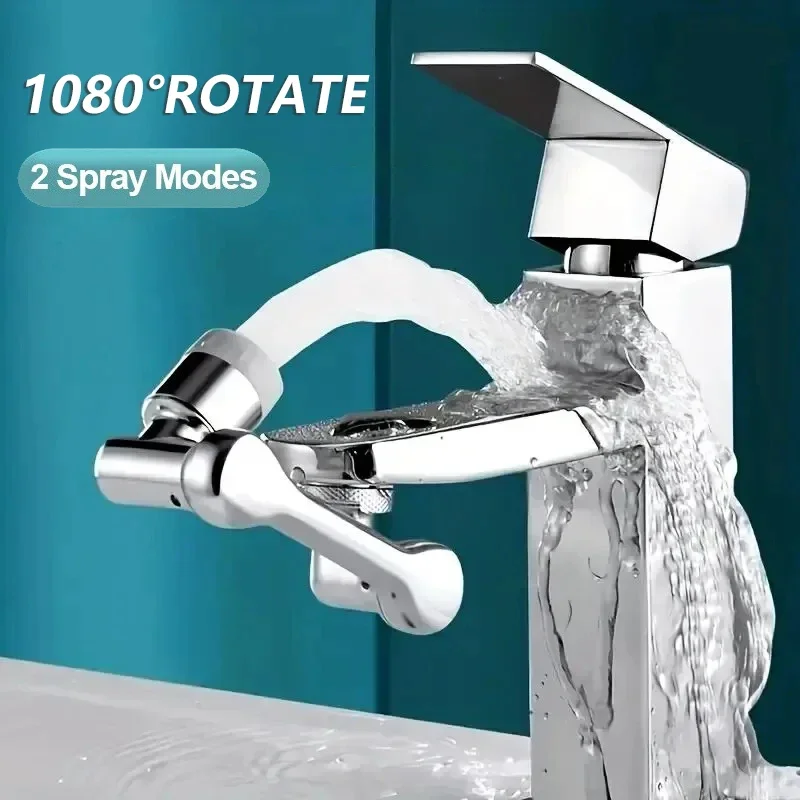 Wasserhahnverlängerung Roboterarm 1080 ° Rotierender Universal-Wasserhahnkopf, drehbarer Wasserhahn für Küche, Badezimmer, Waschbecken Image