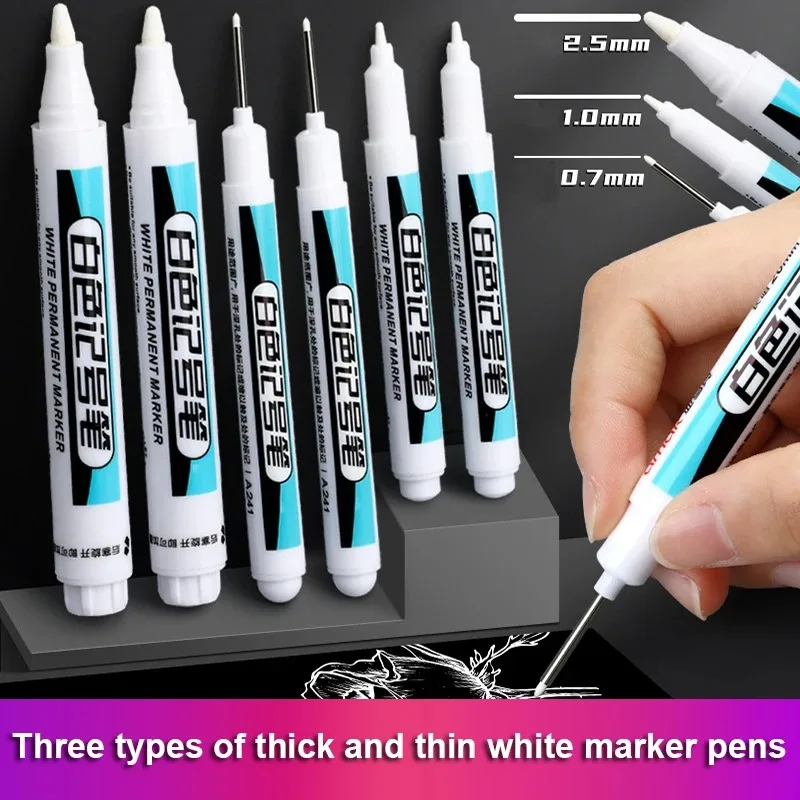0,7/1,0/2,5 MM Weiß Permanent Marker Stifte 1/3Pcs Farbe Marker Für Holz Rock Kunststoff Leder glas Stein Metall Kunst Liefert Image