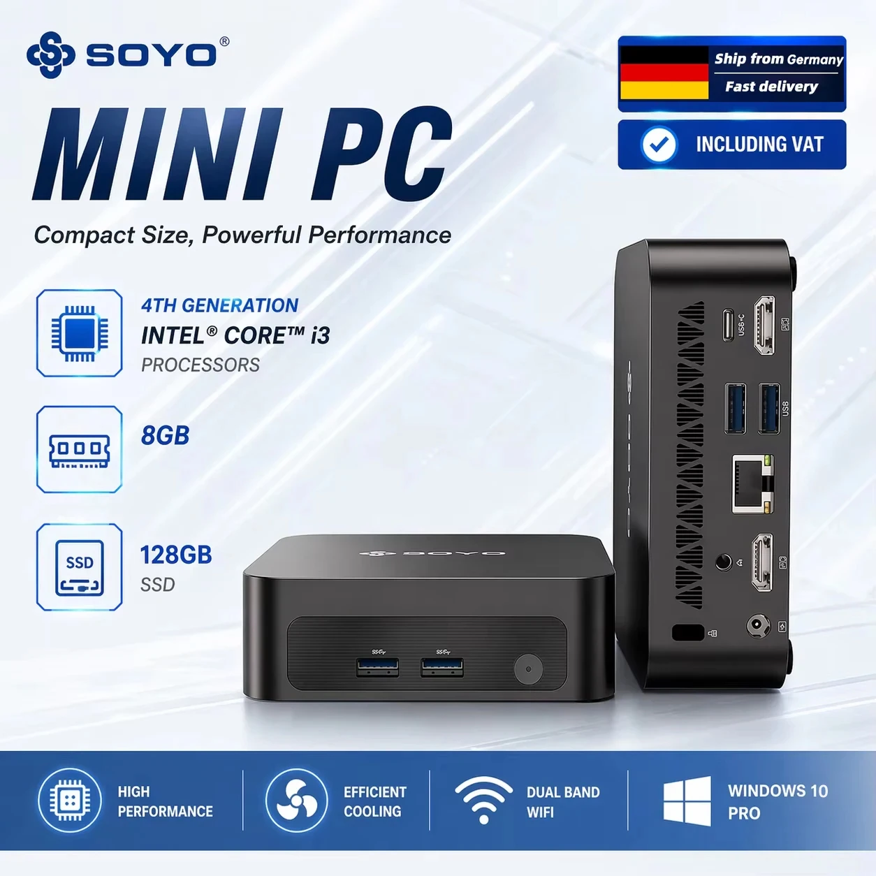 SOYO Y5 Mini-PC Intel i3-4030U Prozessor 8 GB RAM 128 GB SSD Windows 10 PRO Bluetooth WIFI5 Unterstützt 4K-Display Mini-Computer Image