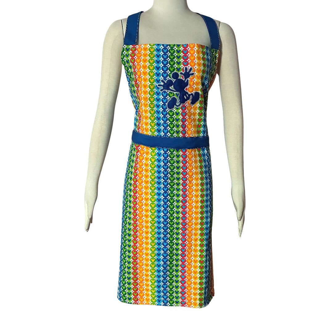 Disney Kitchen | Disney Mickey Mouse Rainbow Stripe Kitchen Apron Blue Trim Graphic Print Os | Color: Blue/Red | Size: Os
