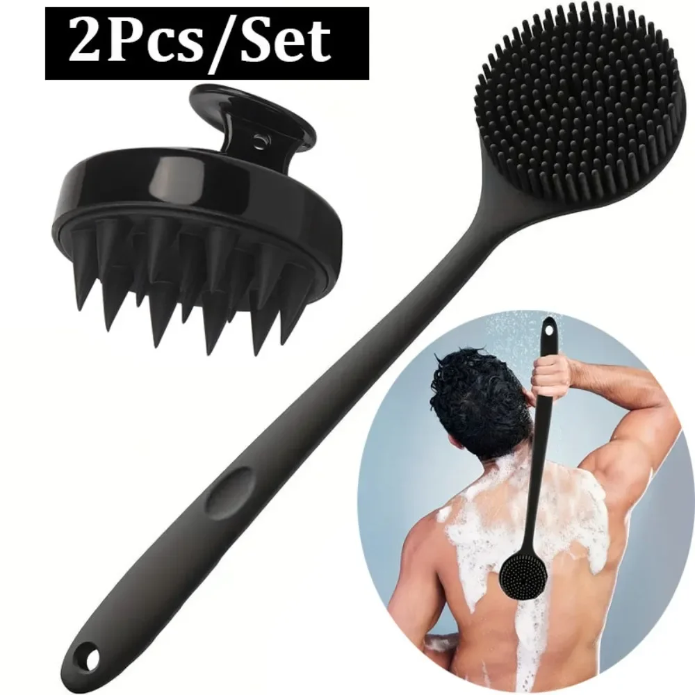 Ensemble de brosses de bain en Silicone souple, 2 pièces, brosse de bain, épurateur de corps, poignée exfoliante, gommage du dos, masseur de peau, soins du corps