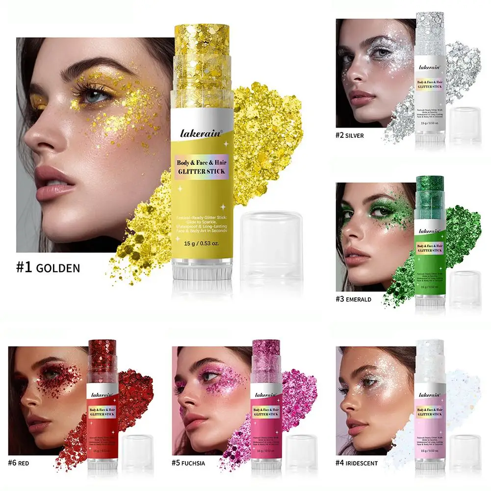 Lakerain Funkelnder Gel-Highlighter-Stift Glänzender Pailletten-Körper- und Gesichts-Make-up-Glitter-Gel für Körper und Gesicht Image