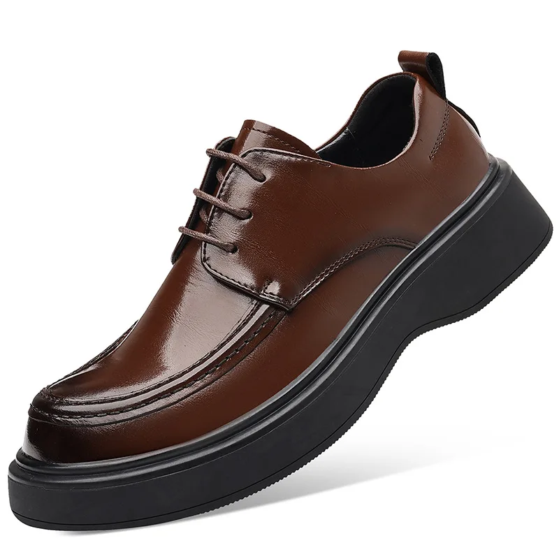 Großen Kopf Plattform Schuhe für Männer Frühling Herbst Mode Lässig Designer Derby Schuhe Männlichen Einfarbig Spitze Leder Schuh Mann