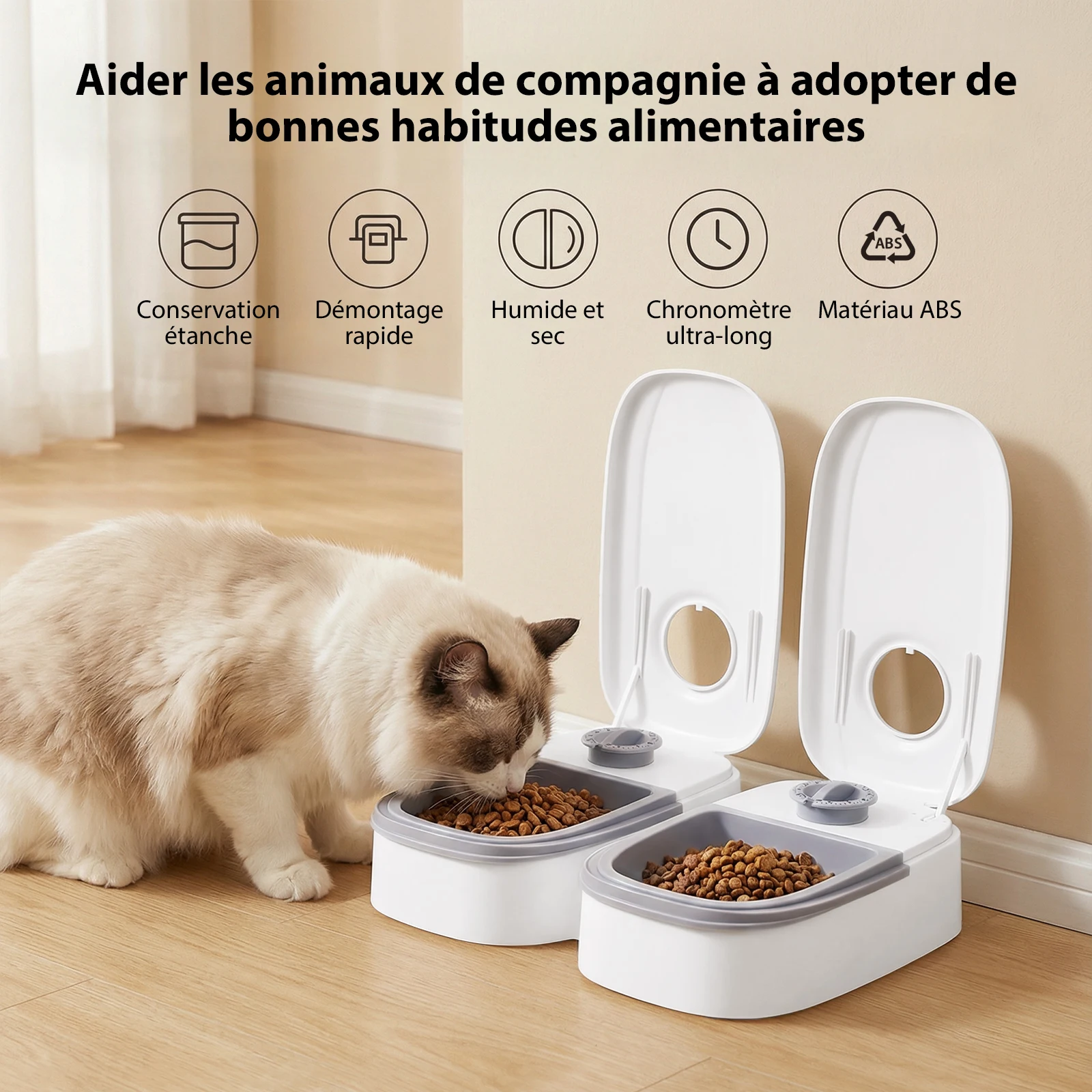 Distributeur automatique de nourriture pour chat à 2 repas avec minuterie de 48 heures | Distributeur automatique de nourriture pour chat 2x350ML, capacité totale 700ML, pour nourriture humide et