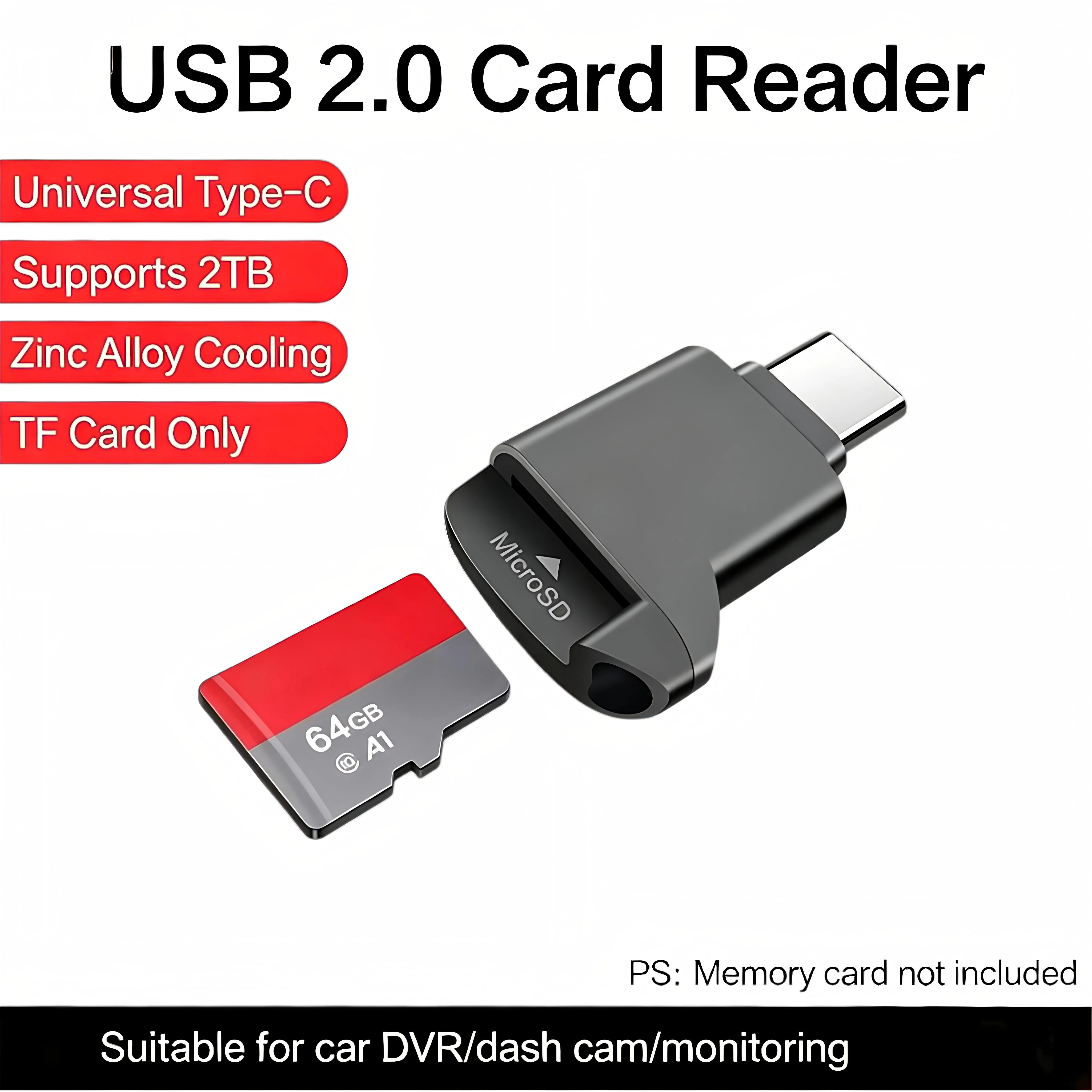 Mini lecteur de carte Type-C 2.0, lecteur de carte mémoire TF, lecteur de carte de stockage externe USB C 2.0 vers SD Micro TF pour téléphones, tablettes, ordinateurs portables