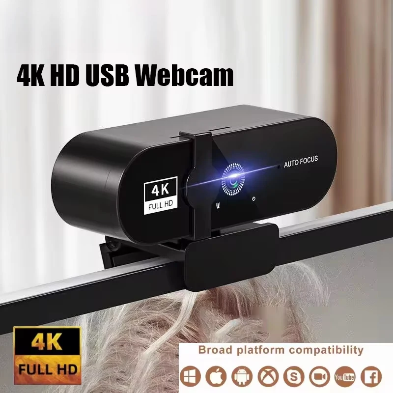 Webcam 4K, mini caméra 1080P, webcam Full HD 2K avec microphone, 30fps, webcam USB pour mise au point automatique, caméra vidéo pour PC portable
