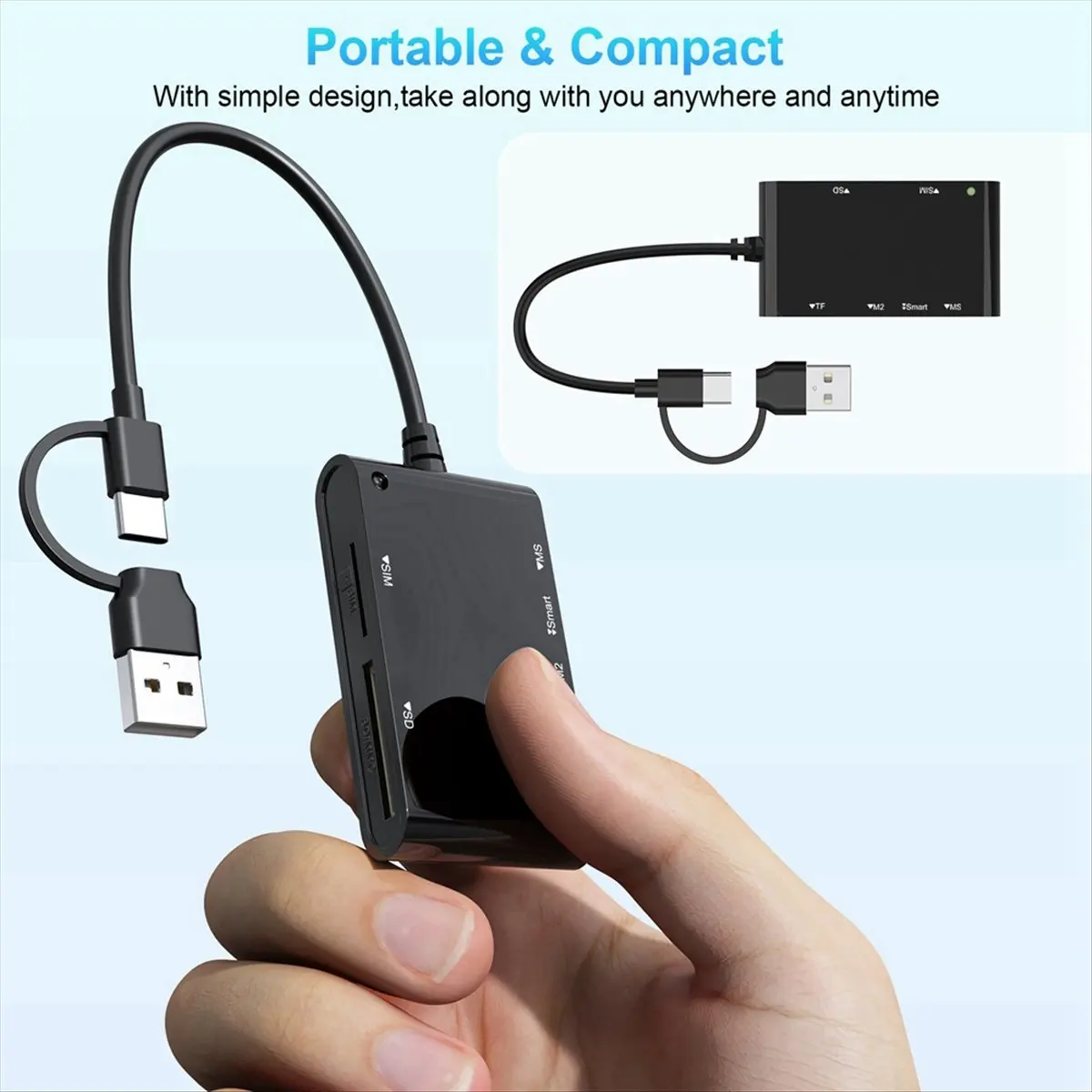 * A99Z USB C USB 3.0 lecteur de carte multiple 6 en 1 lecteur de carte photo intelligent/MS/M2/TF/SIM/SD adaptateur Emory Stick Pro Duo