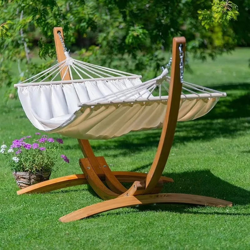 2026 Hängematte mit Spreizstange Holzgestell Wetterfeste Outdoor-Hängematte mit Ständer für Terrasse Garten Holz-Hängemattenständer