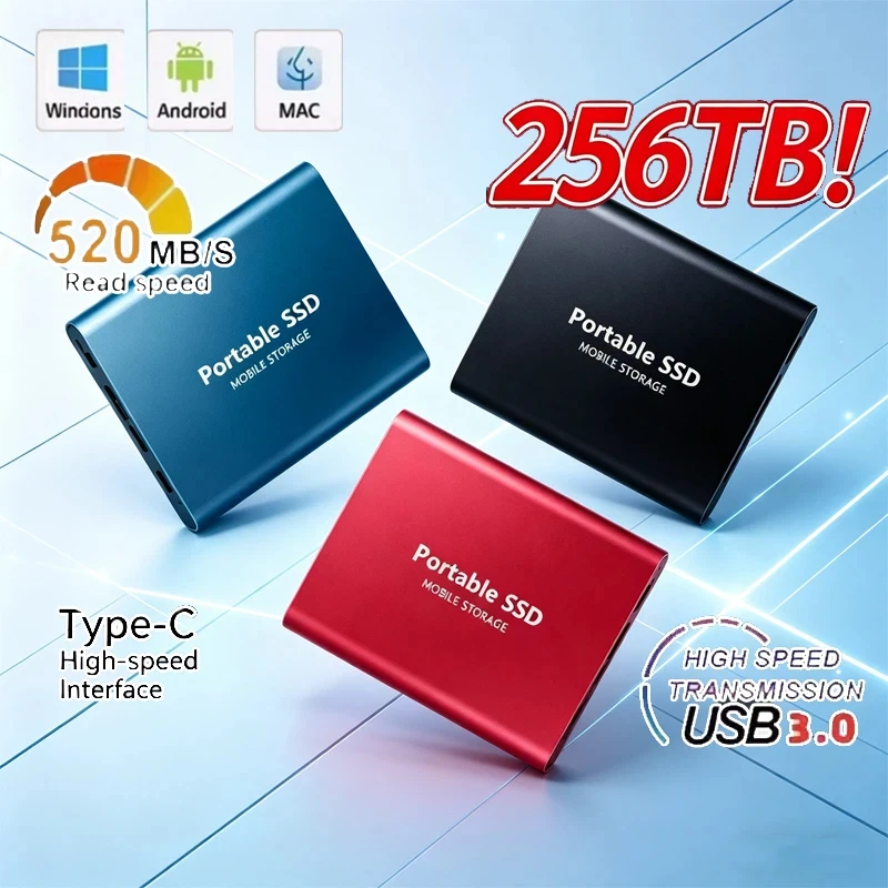 Neue Hochgeschwindigkeits-SSD-Festplatte 256TB USB3.1 Tragbar für PC/Laptop/Mac/Handy Solid-State-Laufwerk Externe Festplatte Image