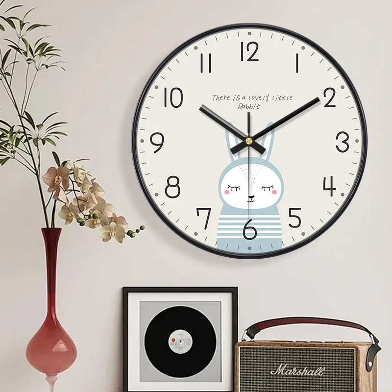 Niedliche Hasen-Wanduhr, geräuschloser Mechanismus, minimalistischer Stil, leicht ablesbare runde Uhr für Kinderzimmer, Schlafzimmer, Klassenzimmer, Arbeitszimmer, Dekoration