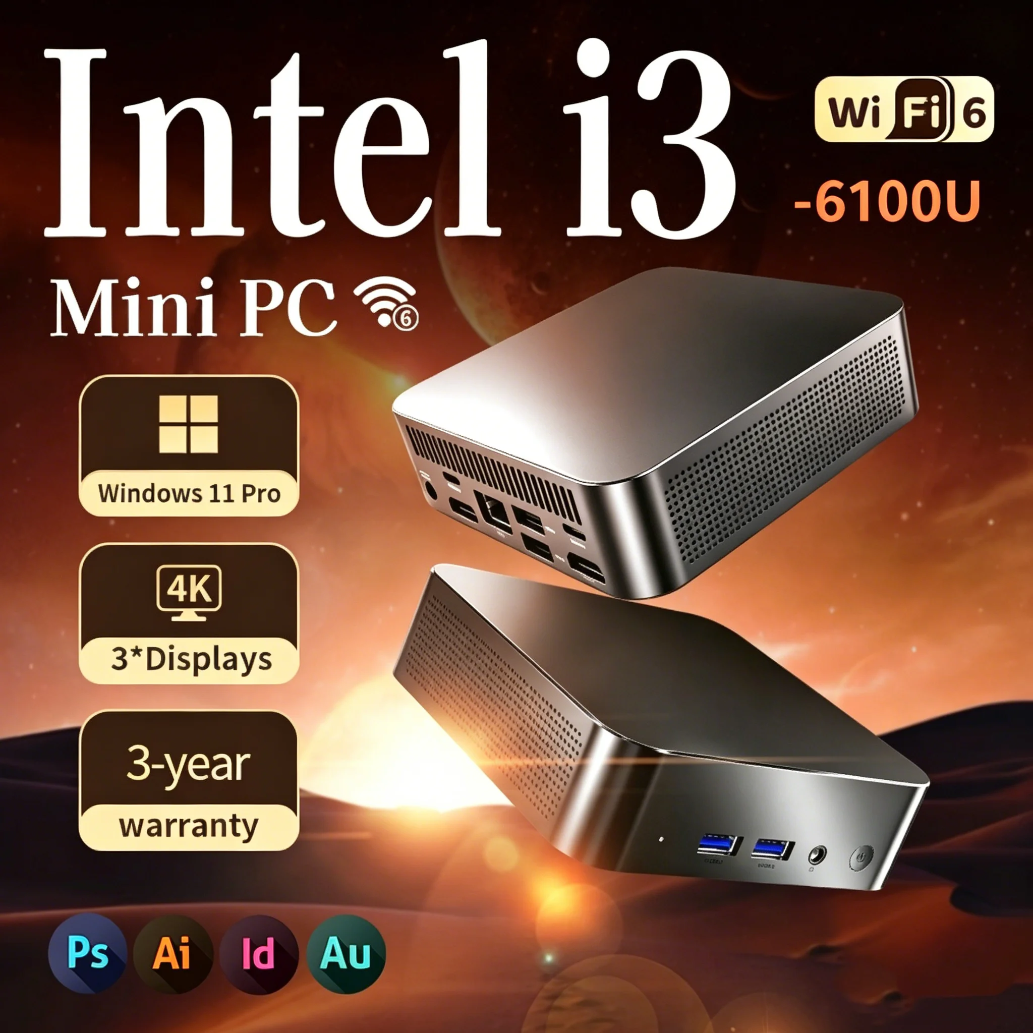 Mini PC Windows 11 Pro Intel Core i3 6100U 16 Go de RAM 512 Go SSD 4K HD type C Mini PC ordinateur de bureau Wifi 6