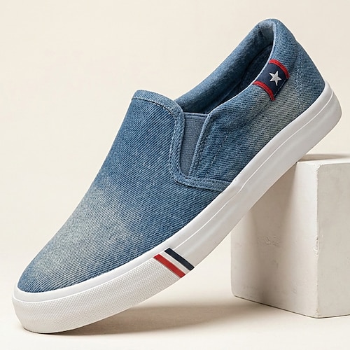 Denim-Sneaker für Herren zum Hineinschlüpfen, leichte, gewaschene Freizeitschuhe zum Spazierengehen, für Urlaub, Streetwear und Alltag Image