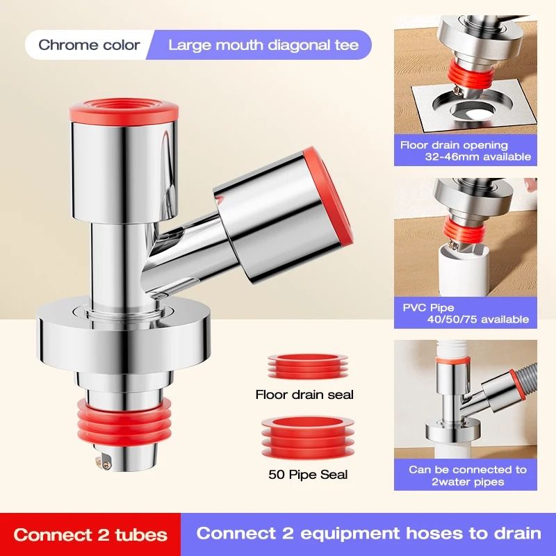 3 Way Washing Machine Drain Connector With Anti Odor & Anti Overflow Seal light Grey