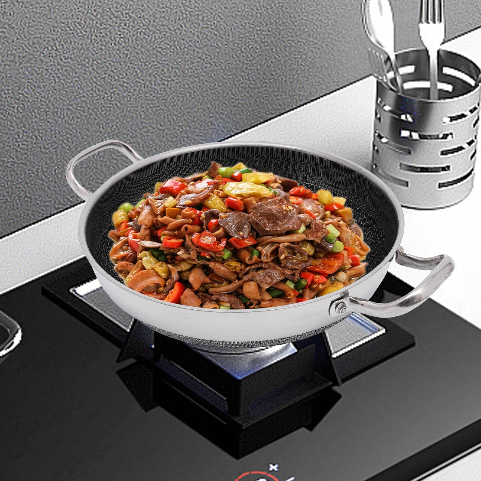 Premium Stainless Steel Frying Pan With Lid Durable Everyday Cooking Cookware Premium Stainless Steel Frying Pan With Lid Durable Everyday Cooking Cookware