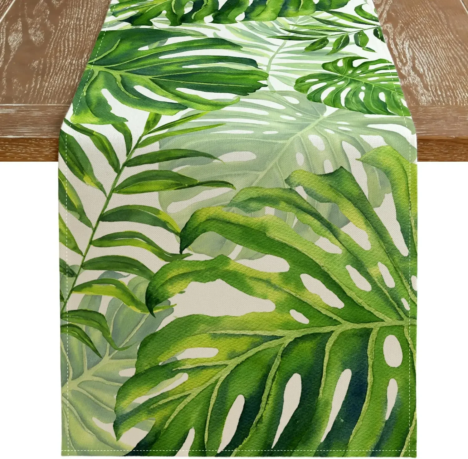 Palm Leaf Linen Table Runner For Tropical Summer Dining And Party Decor a 78.7x13inch