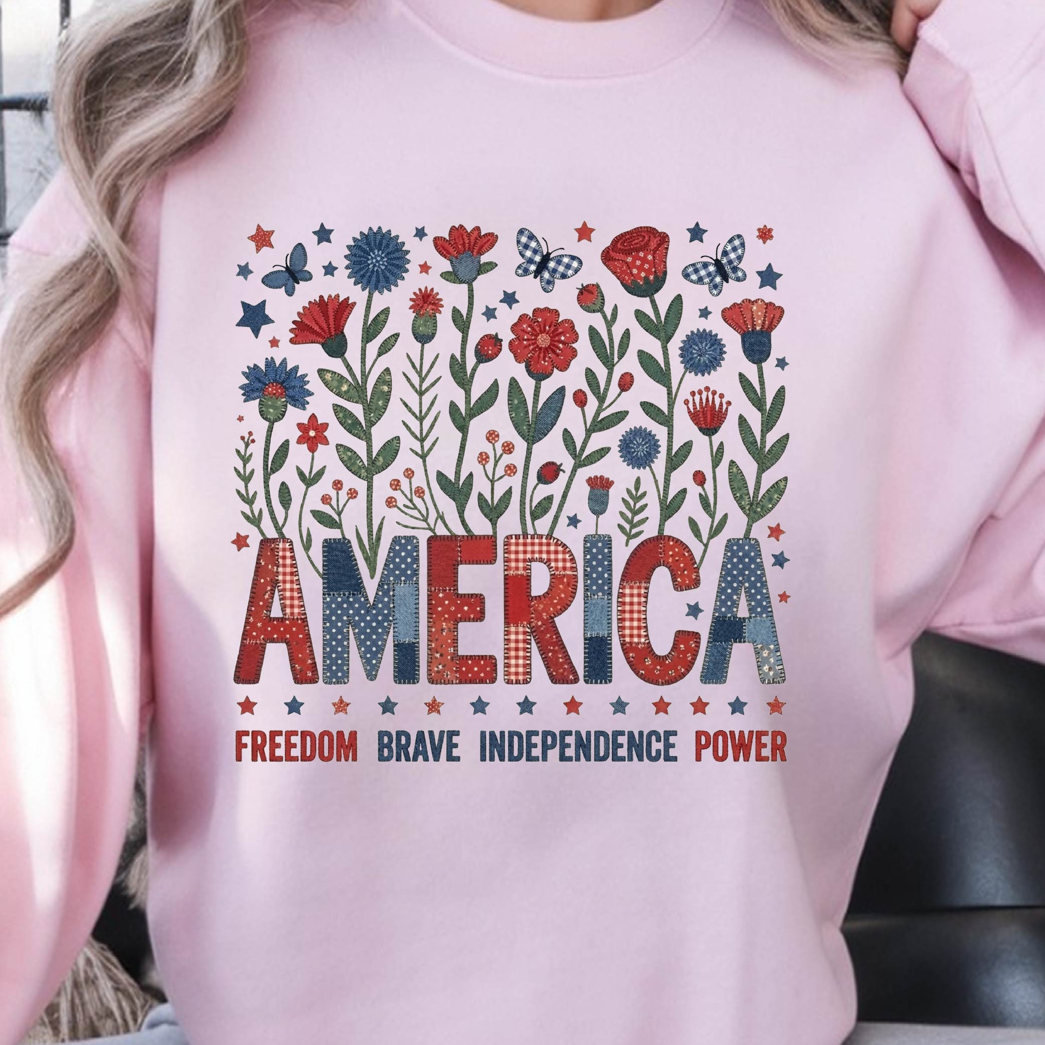 Floral America Patriotic 4th Of July Graphic Tee natural s sweatshirt