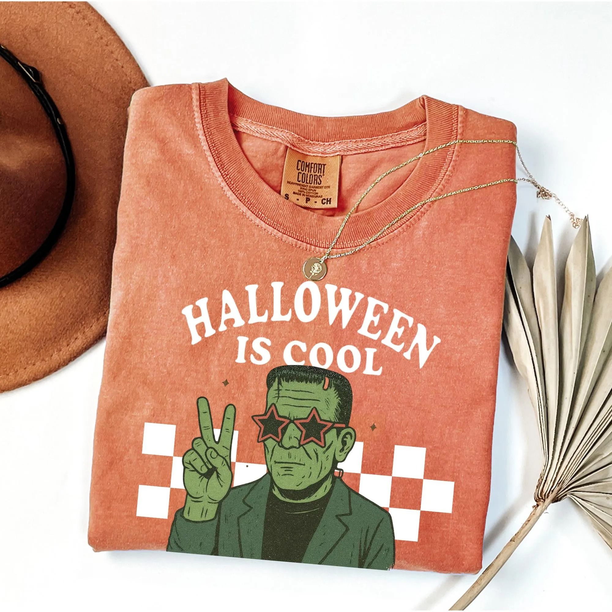 Halloween Is Cool Retro Graphic T Shirt Funny Spooky Season Tee Vintage Horror Movie Inspired Fall Halloween Shirt peach 3xl t Shirt