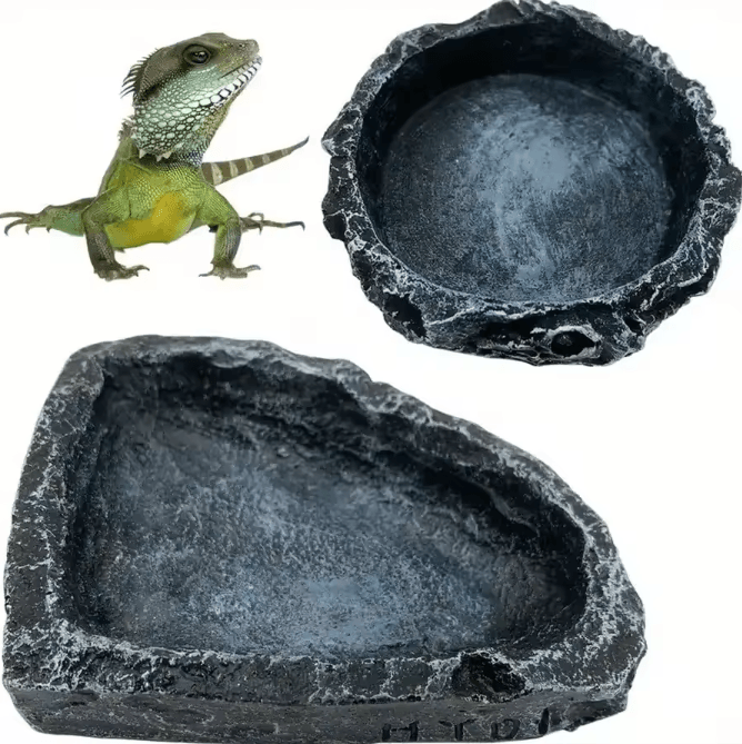 Realistic Stone Like Reptile Feeding And Water Bowl For Bearded Dragons And Small Reptiles round