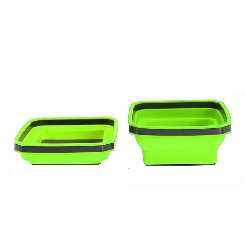 Square Foldable Silicone Magnetic Tool Tray For Small Parts & Screws green