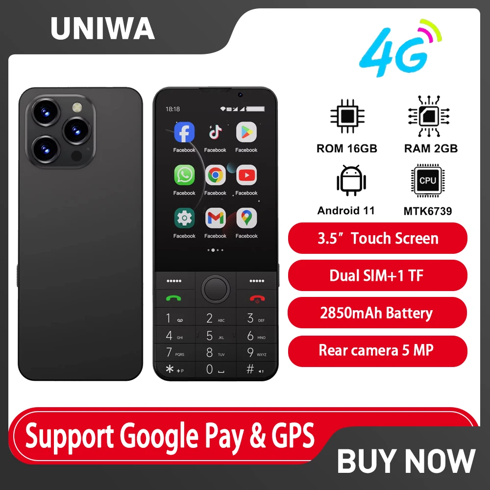 UNIWA F26 PRO 4G Touchscreen-Smartphones, Tastaturtelefon, 3,5 Zoll, Dual-SIM, Android 11, 2 GB + 16 GB, 2850 mAh, Mobiltelefon, WhatsApp, Google Store Image