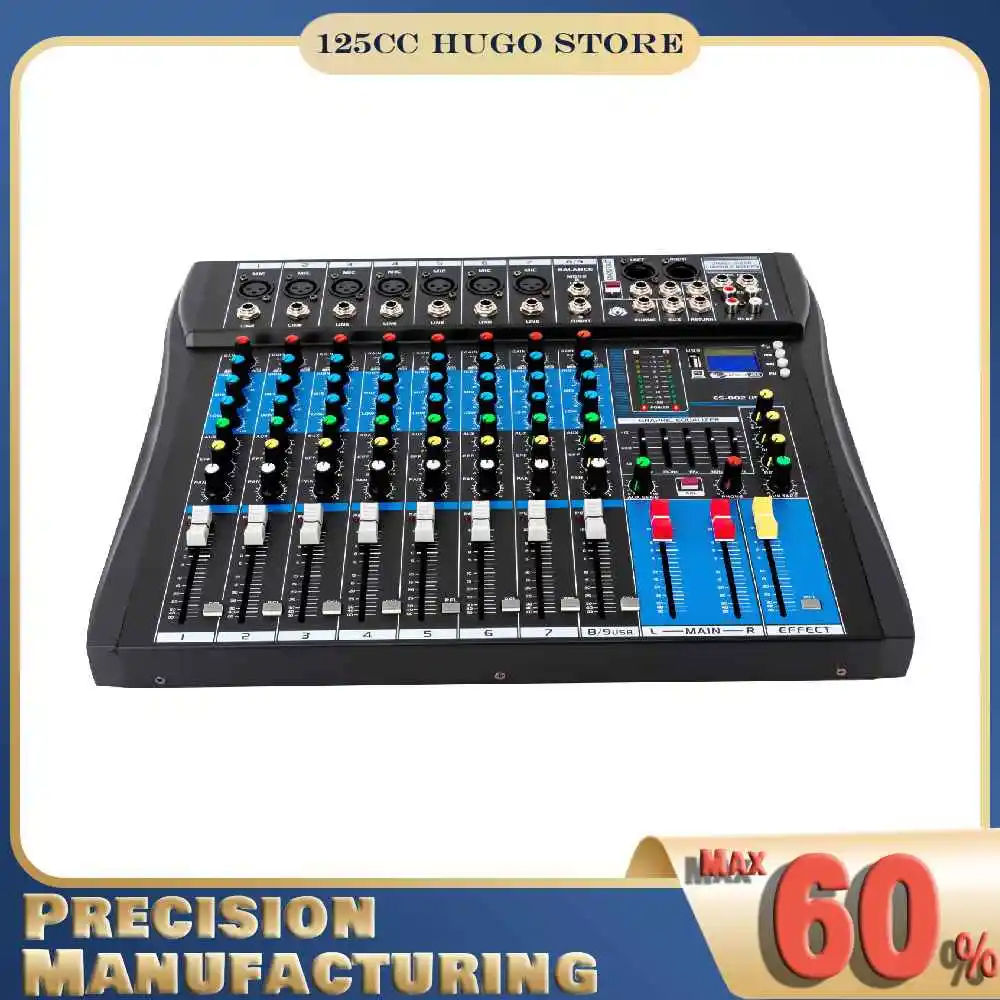 8-Kanal Multifunktionsmixer mit 5-Band-Equalizer, 4 Reverb-Effekten, Bluetooth-Audiomixer, Stereo-Soundmixer Image