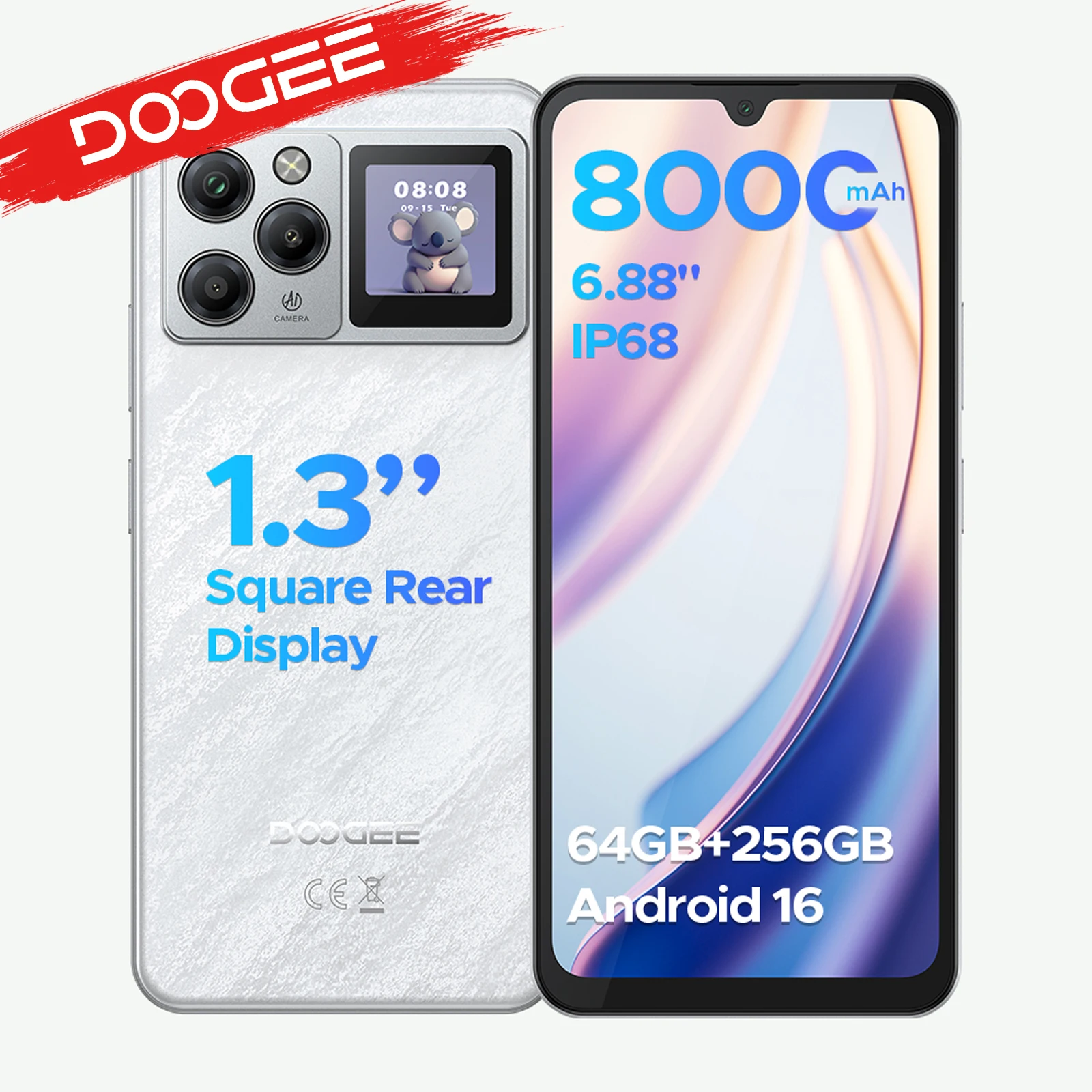 DOOGEE M30 Pro Smartphone 6,88 Zoll IP68 Wasserdicht Android 16 8000mAh Akku 1,3 Zoll Rückdisplay 64GB(8+56) 256GB NFC Google Pay Image