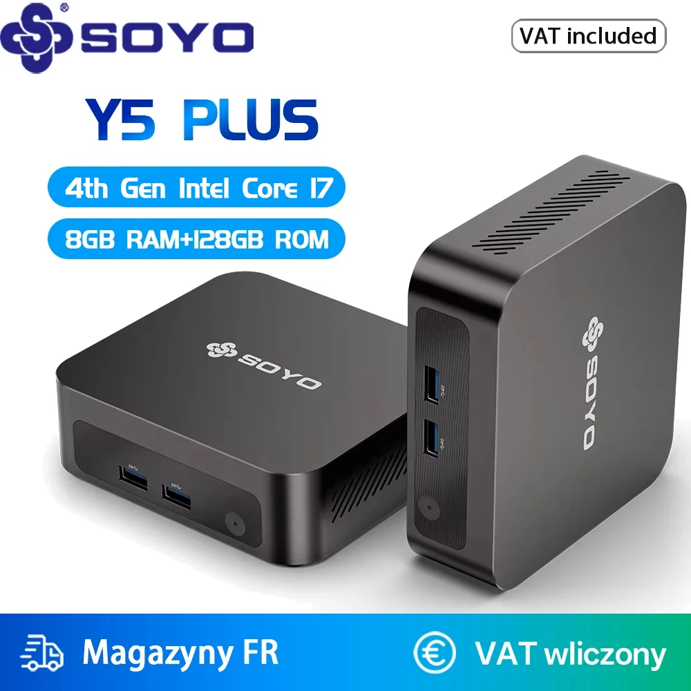 SOYO Y5 Plus Mini-PC, Intel Core i7 Prozessoren der 4. Generation, 8 GB RAM, 128 GB SSD, Windows 11 PRO, Bluetooth, WIFI5.2, Display, Mini-Computer