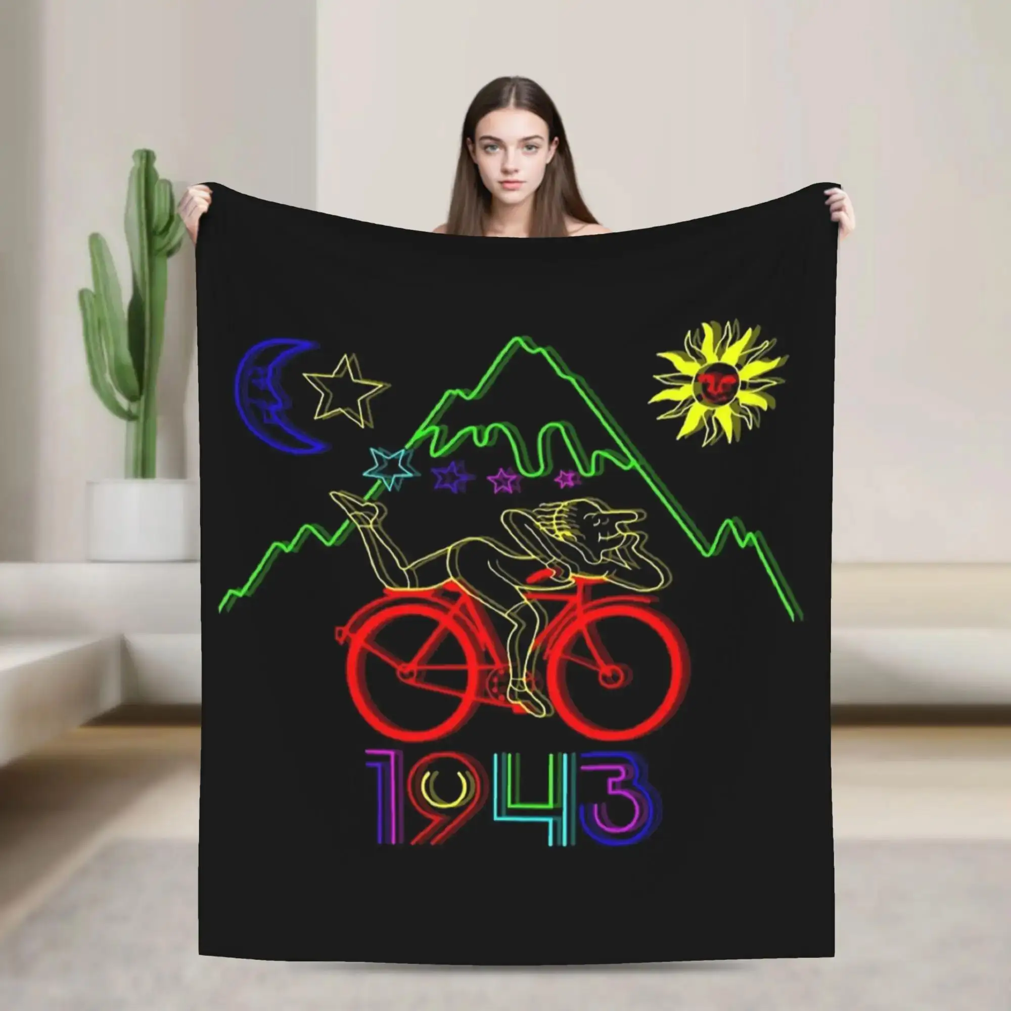 Bicycle Day LSD Acid Trip Decke, weicher, warmer Überwurf für Couch, Bett, Frühling, Neuheitsgeschenk für Mädchen und Jungen Image