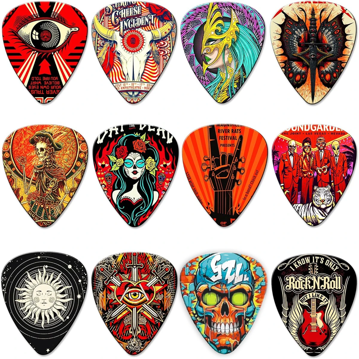 Neue 0,46/0,71/1,0mm 12-teilige Gitarrenplektren-Set Cartoon-Paare Akustikgitarren-Plektren Musikinstrument-Zubehör Gitarrenplektren Image