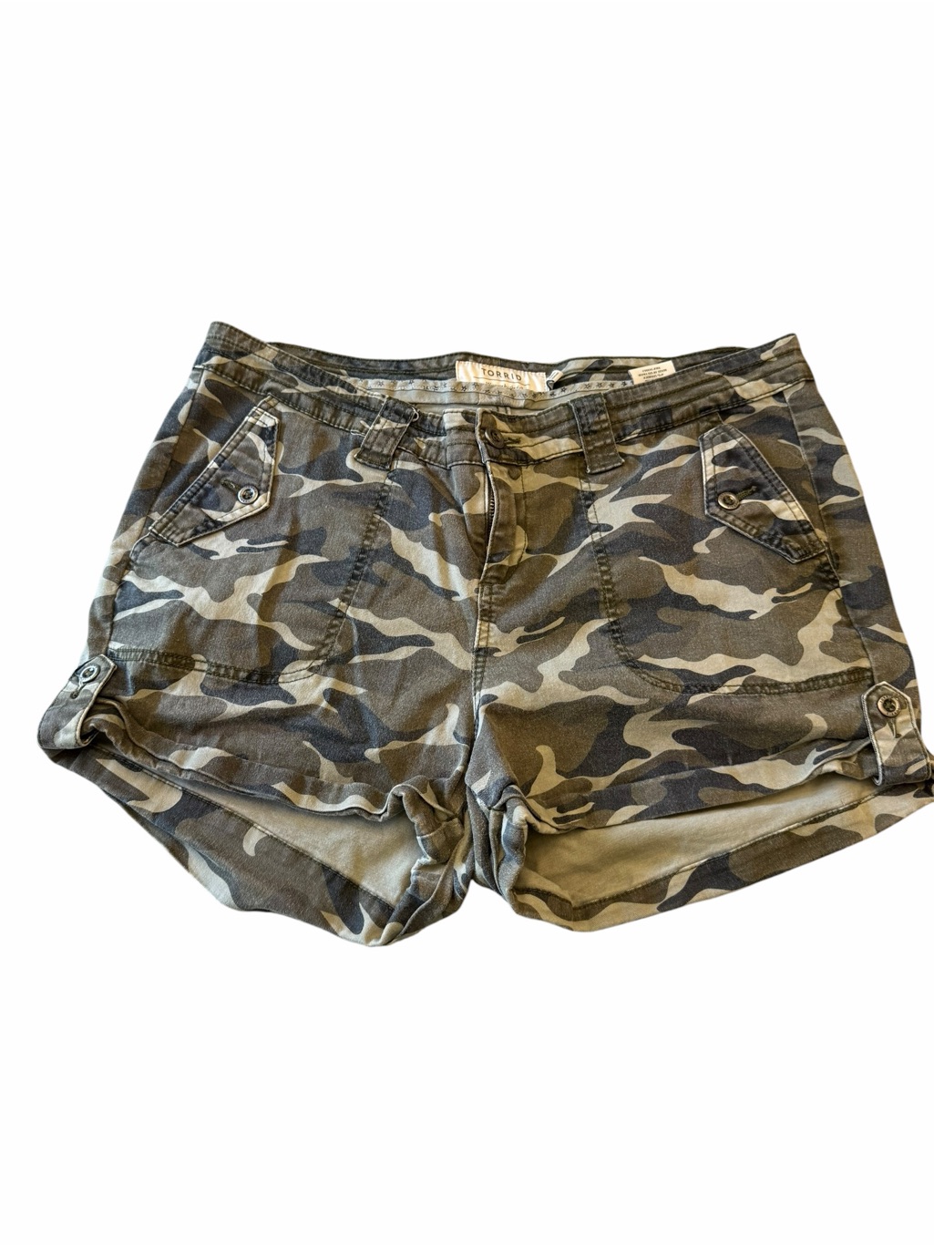 Torrid Shorts | Torrid Shorts Camo Shorts Women 18 Green Military Shorts Twill Shorts Stretch | Color: Green/Tan | Size: 18