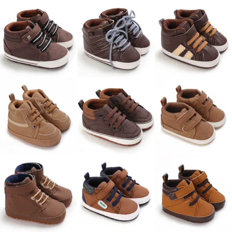 Braune Turnschuhe für Babys (0–18 Monate), klassische Mode, Lauflernschuhe mit weicher Sohle, bequem, warm für den Herbst, für Neugeborene Image