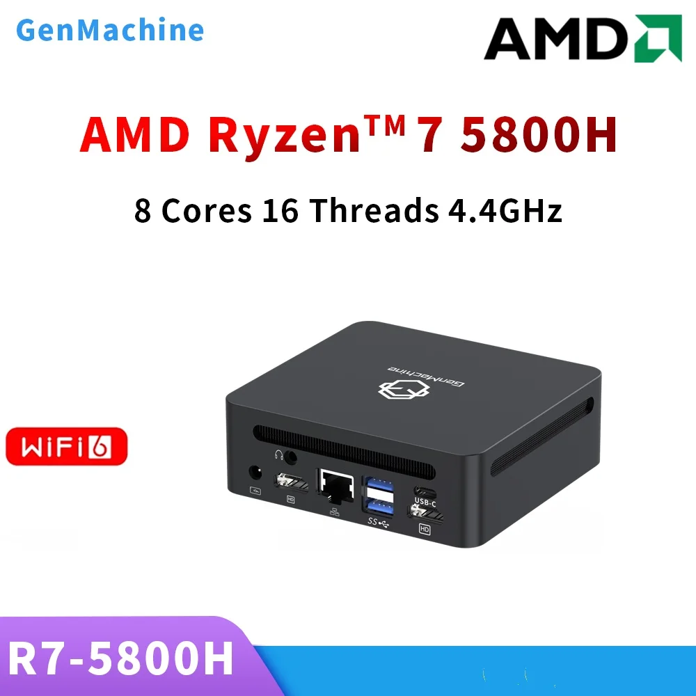 GenMachine AMD Ryzen™ 7 5800H Windows 11 MINI PC 8 Core 16 Thread 3.2GHz Up to 4.4GHz 45W DDR4 WIFI6 RTL8852 Gaming Computer