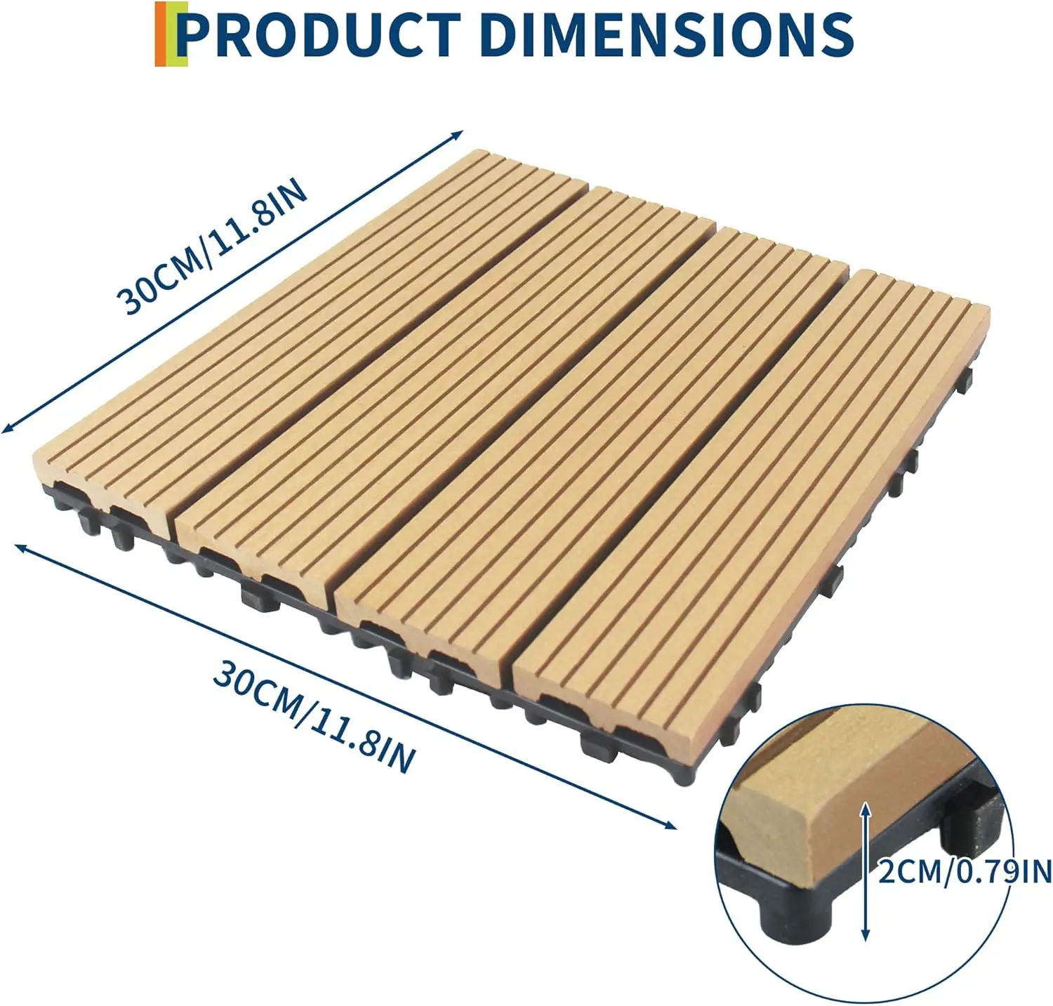 Garvee Teak Wasserdichte & Wetterfeste Ineinandergreifende Fliesen: 9-teiliges Set Rutschfeste DIY-freundliche Terrassenfliesen, Modulare Außenfliesenbox für Balkon, Garten, Pool & Terrasse,