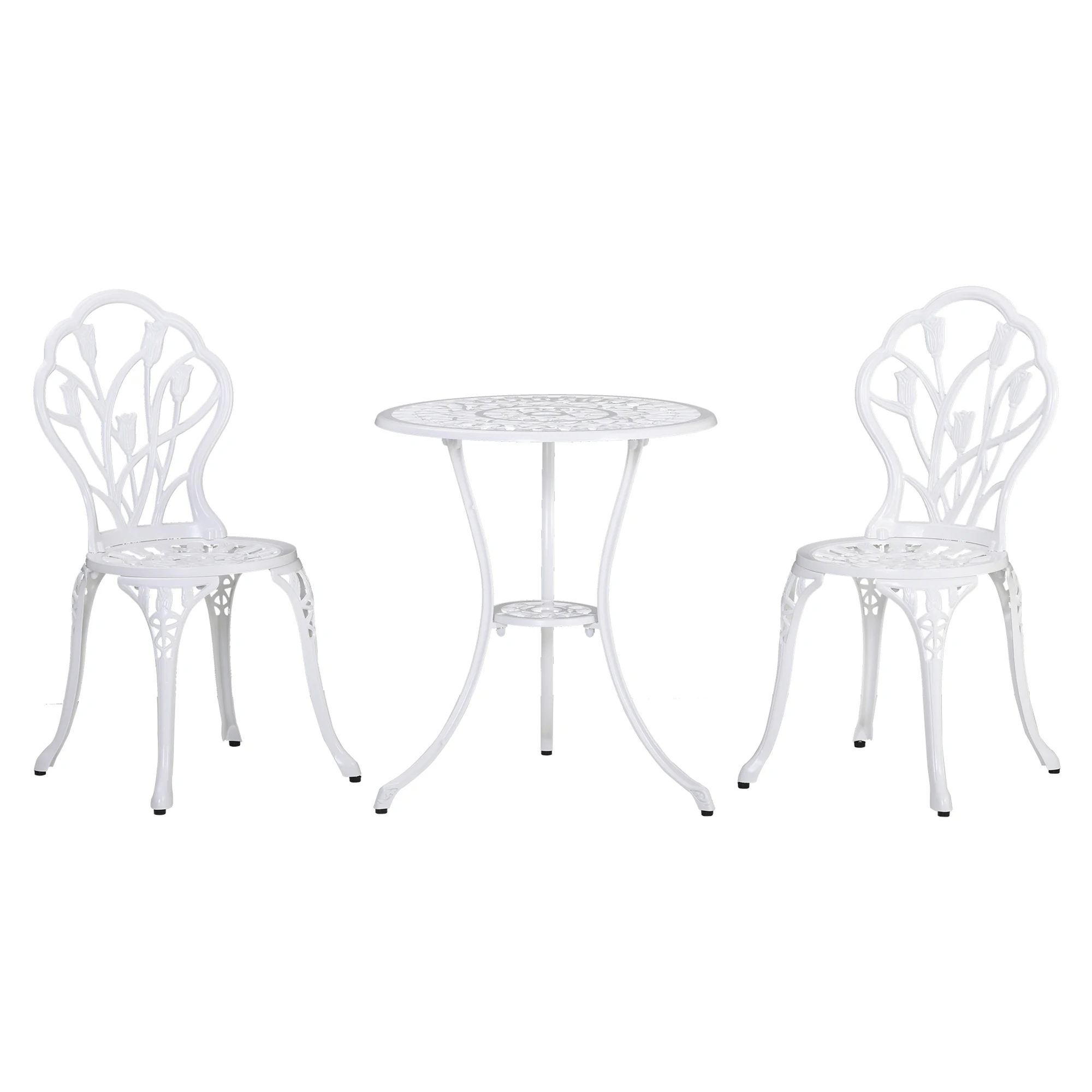 Ensemble de patio de jardin 2 chaises + table ronde, imitation fer forgé en aluminium, blanc, mobilier d'extérieur, 2 places