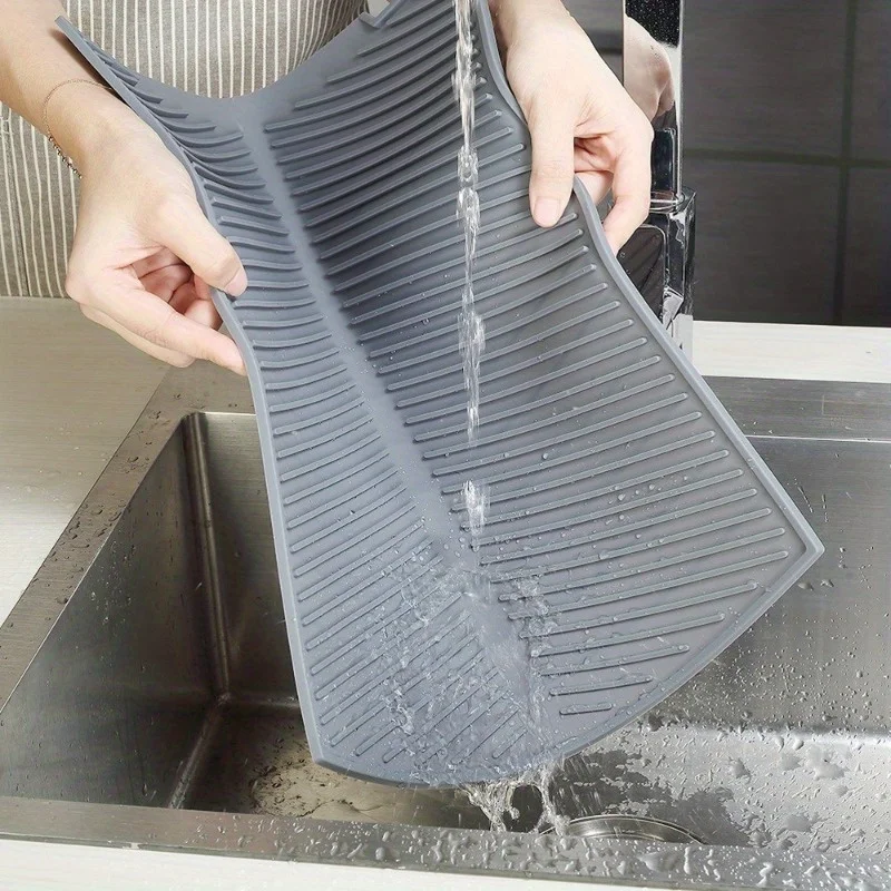 Silikon-Abtropfmatte, Faltbare Abtropfmatte, Große Abtropfunterlage, Hitzebeständige Topfunterlage Spülmaschinenfeste Untersetzer-Matte Image