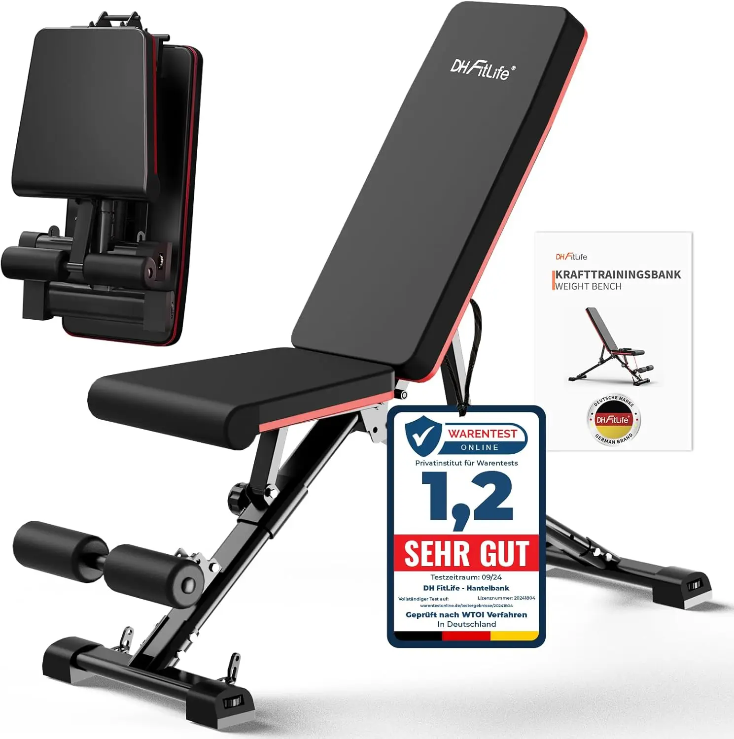 Hantelbank klappbar verstellbar | Schrägbank & Flachbank für Bankdrücken, Rückentrainer u. Bauchtrainer | Trainingsbank Fitnessbank multifunktional für Fitness u. Krafttraining | Weight Bench for Home Image