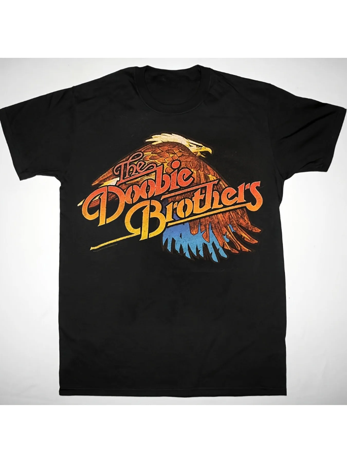 The Doobie Brothers Vintage Rock Tour T-Shirt, Größe M, leicht, atmungsaktiv, schwarz mit farbenfroher Adler-Grafik