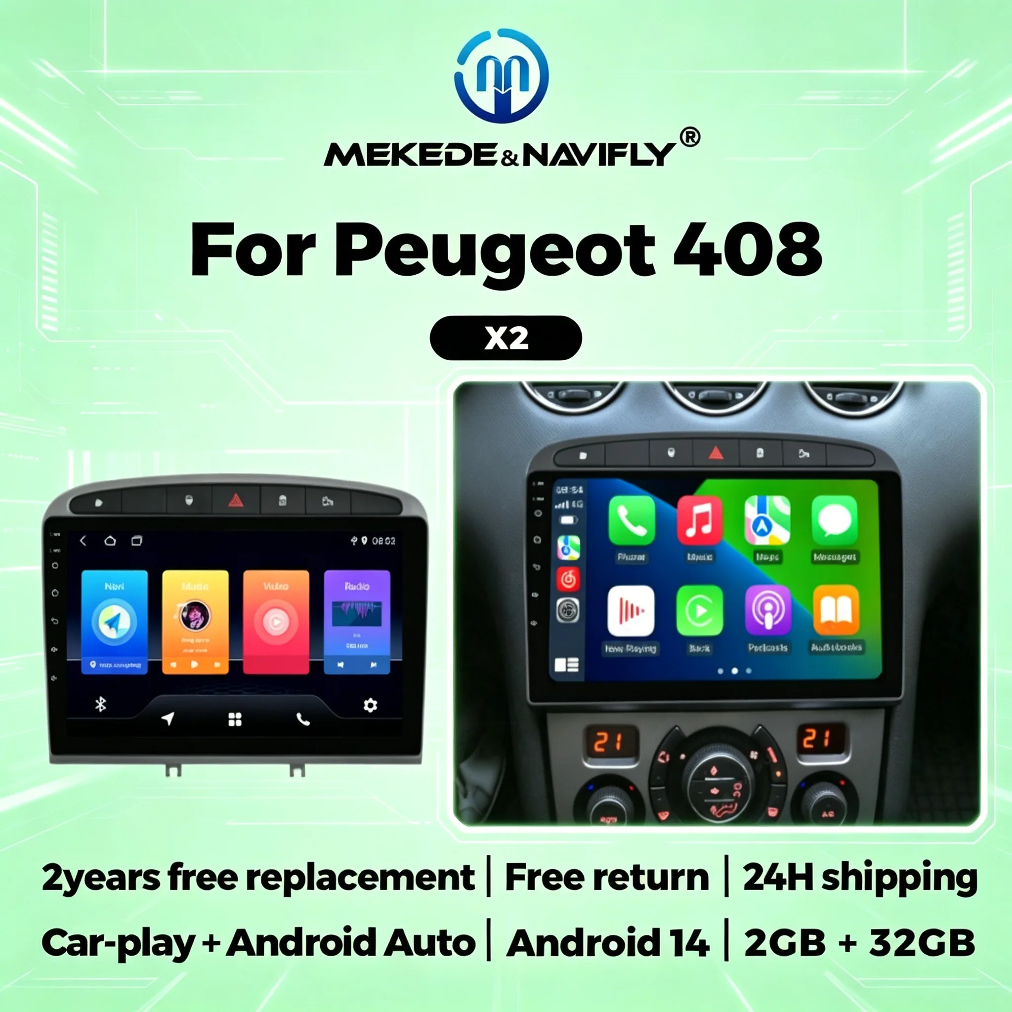2 Din 9 Zoll Android Intelligentes Autoradio für Peugeot 308 408 2010-2016 Auto-Multimedia-Player GPS-Navigation Carplay Auto Image