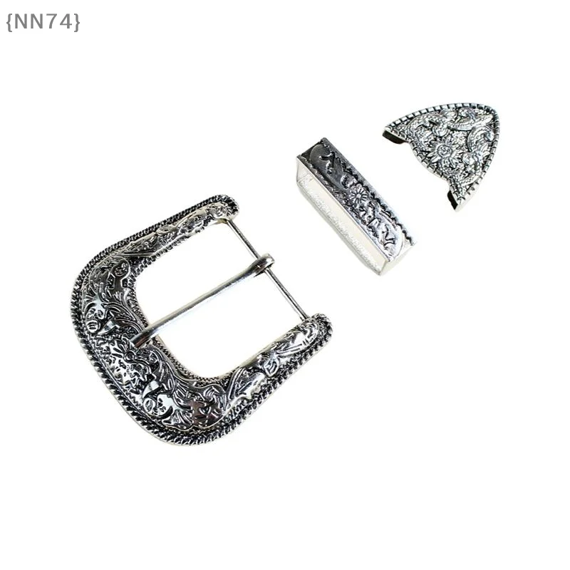 【NN74】1 Set Dreiteiliges Gürtelschnallen-Set Vintage Geschnitztes Dornschließen-Set DIY Leder-Gürtelteile Zubehör【W4】 Image
