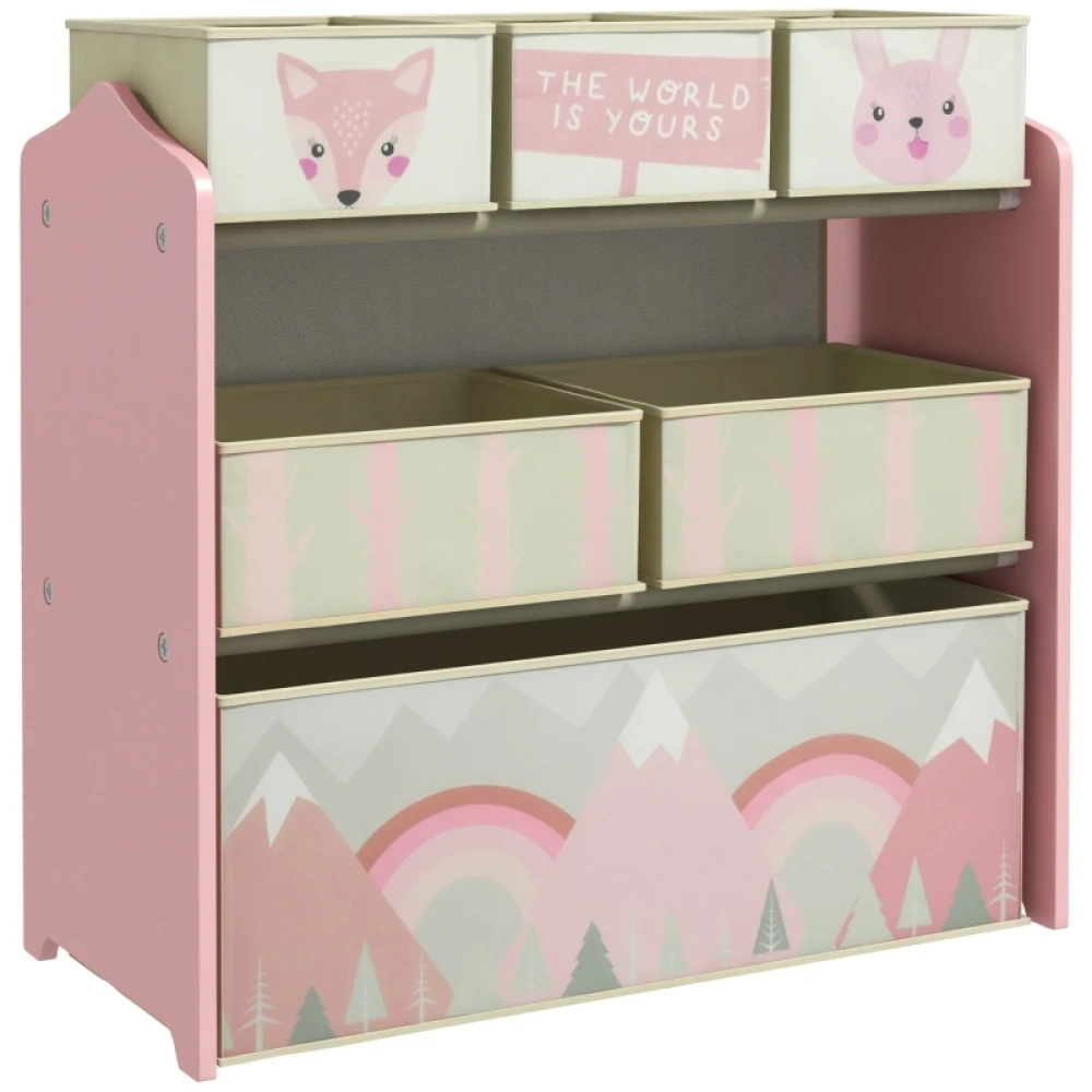 Aufbewahrungsschrank für Kinder, 63 x 30 x 66 cm, mit 3 kleinen, 2 mittleren und 1 großen Fach, niedliche Motive, rosa