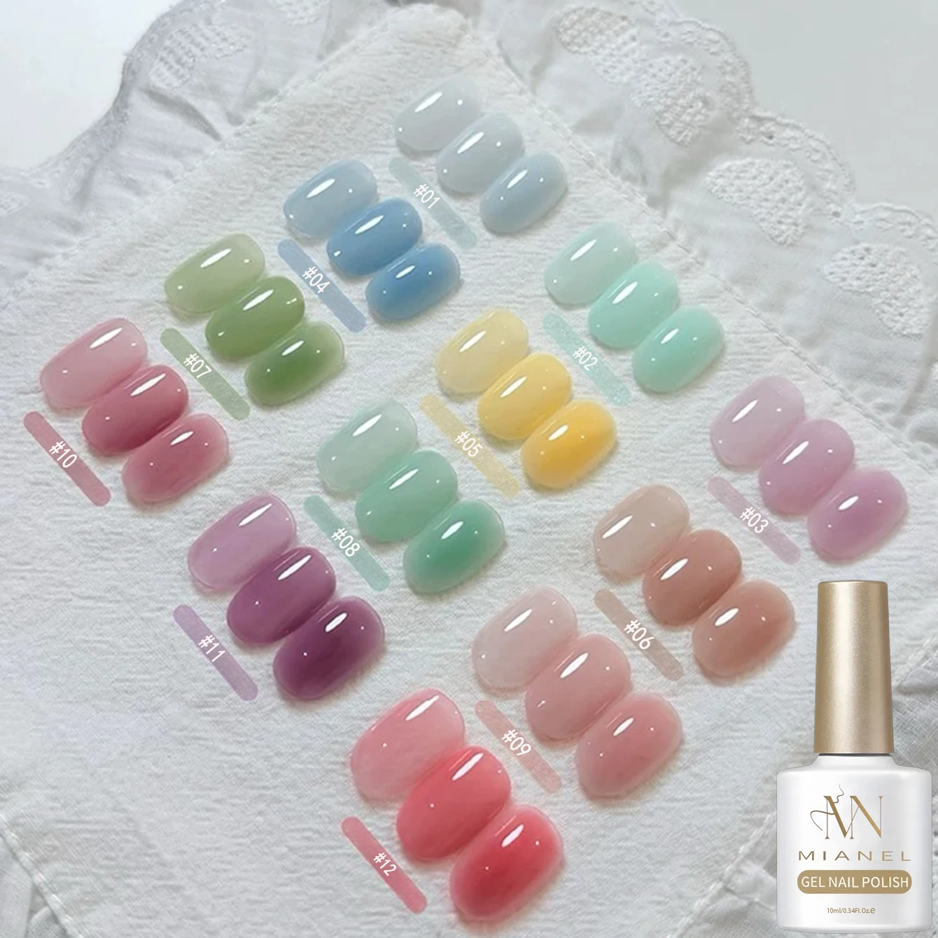 MAINEL 1-12 Stück 10ML Energie-Candy Aufhellender Jelly-Gel Nagellack Sommer-Nägel Eis-Transparenter Nude Gel-Lack Image
