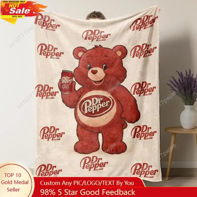 Dr. Pepper Bear Flanell-Überwurfdecke, weich, warm, maschinenwaschbar, dekorativer Wandbehang für Bett, individuelle Heimtextilien Image