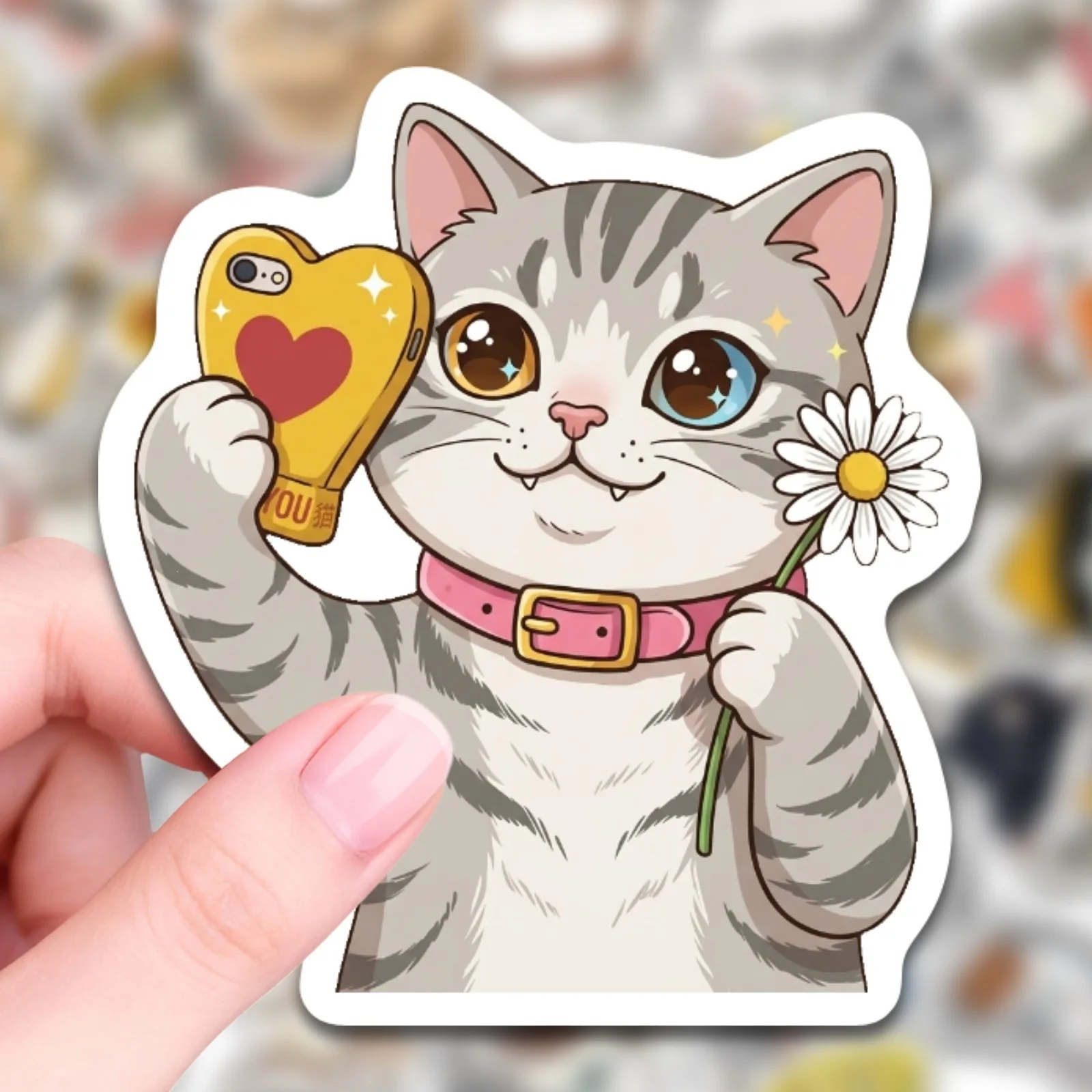 50 Stück Katzen-Aufkleber, bunte Welt-Aufkleber, niedliche, kreative Aufkleber für Studenten, Scrapbook, zum Dekorieren von Tassen, Telefonen, wasserfeste PP-Aufkleber Image