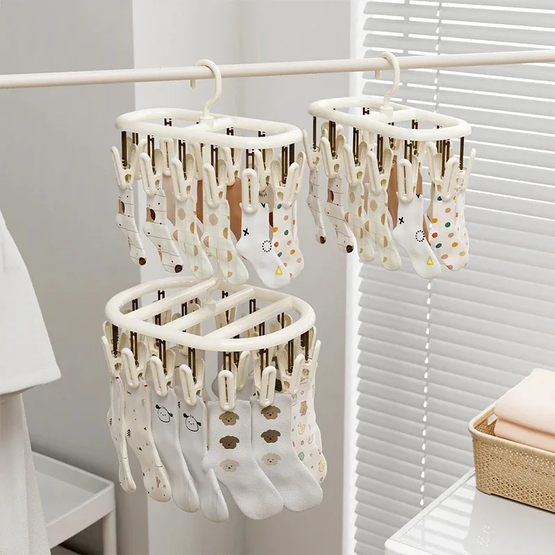 Socken-Trockenständer für Zuhause mit Mehrfachklammern, Unterwäsche- und Babykleiderbügel mit Clip-Aufbewahrung - Effizientes Socken-Trocknungswerkzeug Image