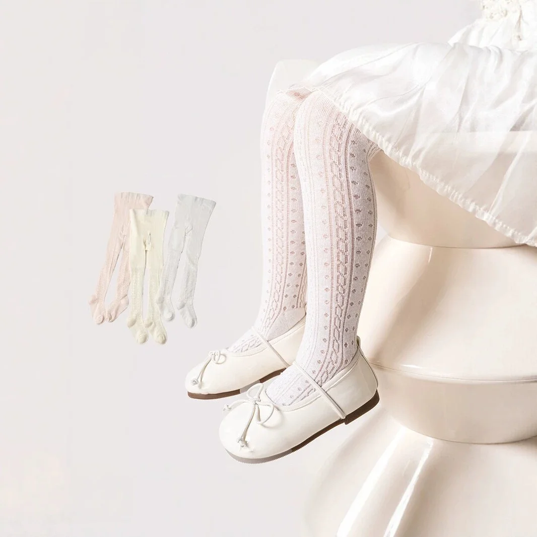 Sommerliche dünne Mädchenstrumpfhose für Mädchen, einfarbig, ausgehöhlt, Tanzstrumpfhose für Kinder, hochelastische Netzstrumpfhose für Babys Image