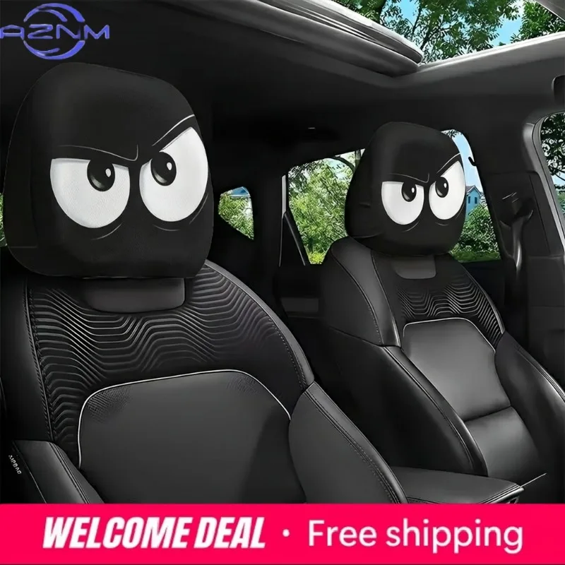 2 Stück lustige bedruckte Auto-Kopfstützenbezüge aus elastischem Polyester, universeller Auto-Sitz-Kopfstützenschutz, langlebig, stilvoll, für den Autoinnenraum Image