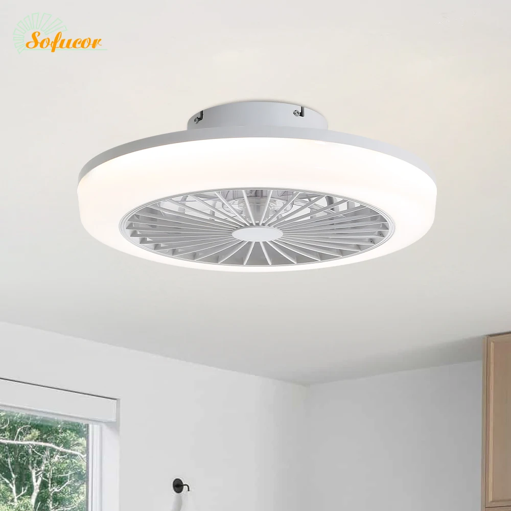 Sofucor 18 Zoll moderner Deckenventilator mit Licht, Fernbedienung, geräuscharmem DC-Motor, 6-stufige Hochgeschwindigkeitsregelung. Image