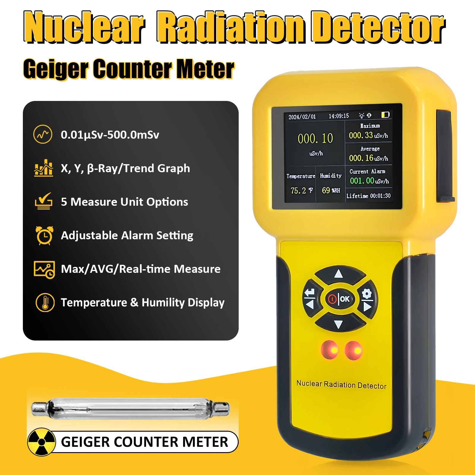 HOLDPEAK Nuklearer Strahlungsdetektor Geigerzähler Persönlicher Dosimeter Strahlungsdetektor β Y Röntgen-Gamma mit Alarmset HP-886A Image