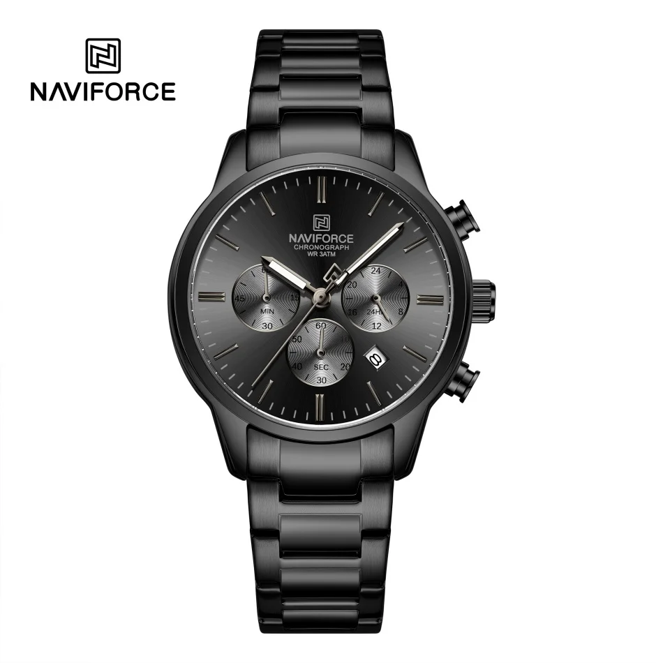 NAVIFORCE Herrenuhr Quarz Kalender 3ATM Wasserdicht Datumsanzeige Stahlband Modische Sport-Luxus-Armbanduhr NF8076 Image